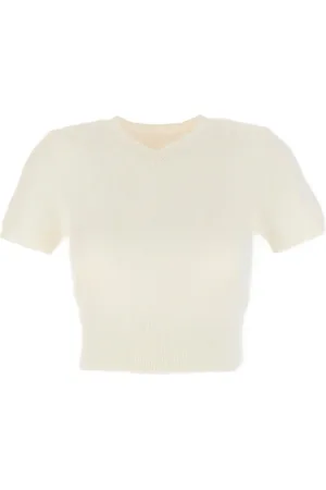 Maison Margiela Swetry, Kobieta, Beżowy, L, Dzianina z dekoltem w serek