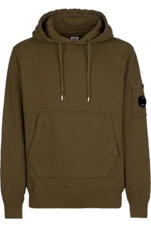 C.P. Company Bluzy, Mężczyzna, Zielony, L, Bawełna, Zielona bluza z kapturem z bawełny typu fleece z kieszenią kangurką
