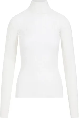 Bottega Veneta Swetry, Kobieta, Biały, M, Bawełniany prążkowany golf