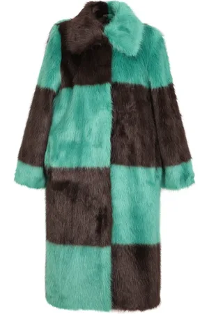 Stand Studio Płaszcze, Kobieta, Zielony, S, Nino Check Fur Coat