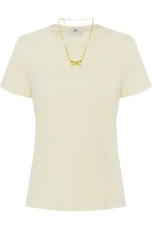 Elisabetta Franchi Koszulki, Kobieta, Beżowy, S, Bawełna, Stylowy T-shirt