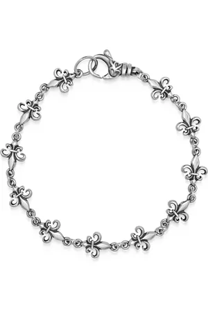 Nialaya Akcesoria, Mężczyzna, Szary, XL, Srebrna Bransoletka z Ogniwami Fleur de Lis