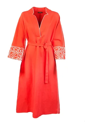 Loro Piana Sukienki, Kobieta, Czerwony, S, Len, Lniana Czerwona Sukienka Maxi