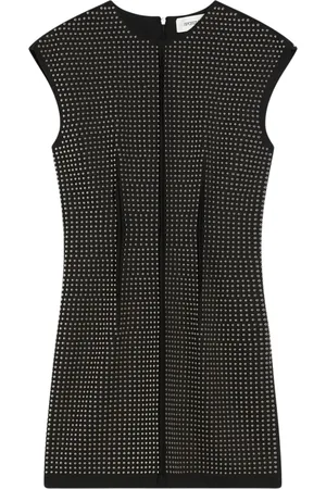 Sportmax Sukienki, Kobieta, Czarny, M, Elegancka Mini Sukienka Bez Rękawów ze Srebrnymi Ćwiekami