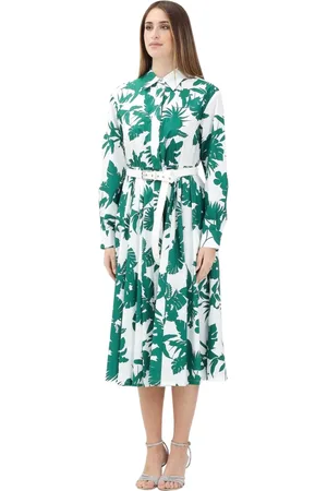 Max Mara Sukienki, Kobieta, Zielony, S, Zielona sukienka midi z tropikalnym nadrukiem