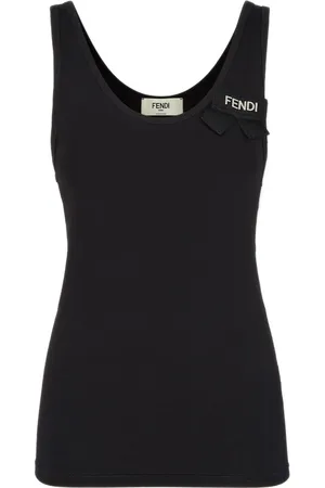 Fendi Koszulki, Kobieta, Czarny, L, Bawełna, Top bez rękawów z bawełny dżersejowej