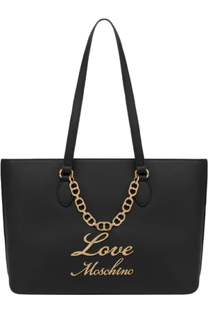 Moschino Torebki, Kobieta, Czarny, ONE SIZE, Skóra, Stylowa Torba Shopper z Łańcuszkiem w Kształcie Serca