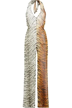 Roberto Cavalli Kombinezony, Kobieta, Wielobarwność, L, Jedwabny kombinezon we wzór Tigresse