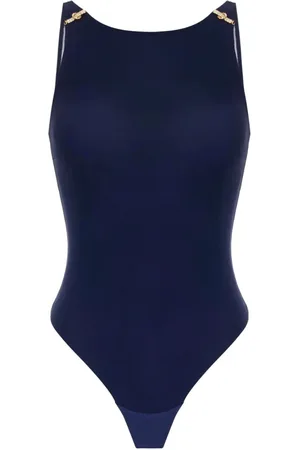 Elisabetta Franchi Koszulki, Kobieta, Niebieski, XL, Granatowa bluzka typu body z dżerseju