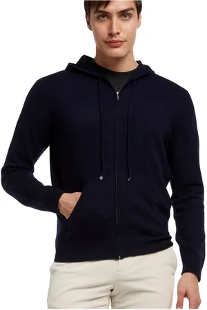 Brooks Brothers Swetry, Mężczyzna, Niebieski, S, Kaszmir, Bluza z kapturem z wełny i kaszmiru
