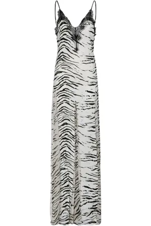 Elisabetta Franchi Sukienki, Kobieta, Biały, S, Długa Sukienka Lingerie we Wzór Zwierzęcy