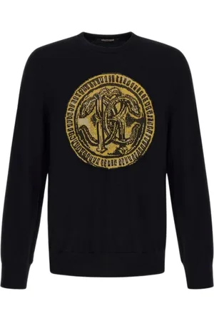 Roberto Cavalli Swetry, Mężczyzna, Czarny, L, Czarny Bluza z logo RC Wyprodukowana we Włoszech