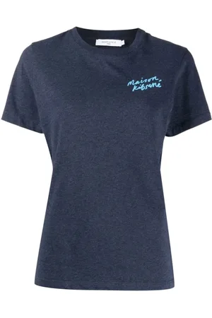 Maison Kitsuné Koszulki, Kobieta, Niebieski, M, Bawełna, Mini T-Shirt z Logo Handwriting