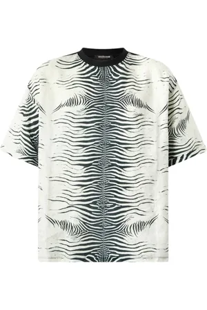 Roberto Cavalli Koszulki, Mężczyzna, Czarny, L, Bawełna, Koszulka z okrągłym dekoltem w zebrę