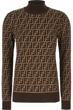 Fendi Swetry, Kobieta, brązowy, S, Len, Maglieria Turtleneck Knitwear