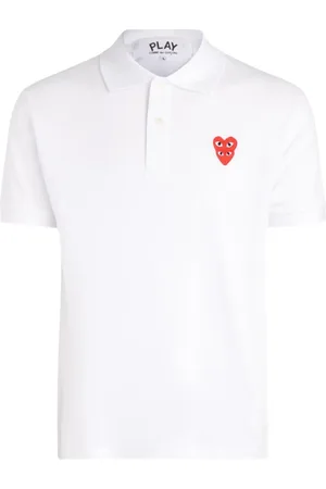 Comme des Garçons Koszulki, Mężczyzna, Biały, S, Bawełna, Białe polo bawełniane z nakładającymi się sercami