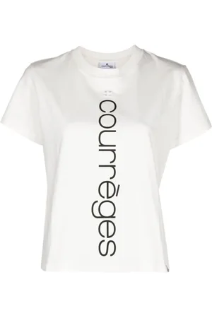 Courrèges Koszulki, Kobieta, Biały, M, Bawełna, Koszulka Jersey z Haftowanym Logo