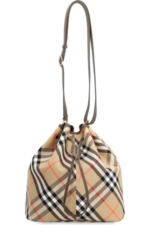 Burberry Torebki, Kobieta, Beżowy, ONE SIZE, Bawełna, Torebka Bucket Bag w kratę z detalami ze skóry