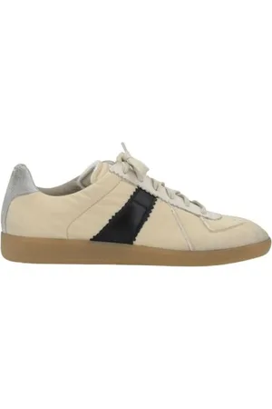 Maison Margiela Buty, Mężczyzna, Beżowy, 40 1/2 EU, Bawełna, Beżowo-czarne sneakersy w stylu retro