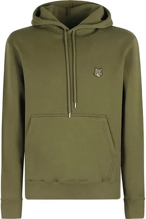 Maison Kitsuné Bluzy, Mężczyzna, Zielony, S, Bluza z kapturem z naszywką lisiej głowy