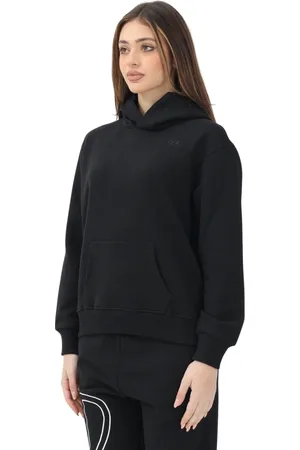 Diesel Bluzy, Kobieta, Czarny, M, Bawełna, Czarna bluza z kapturem i logo Oval D