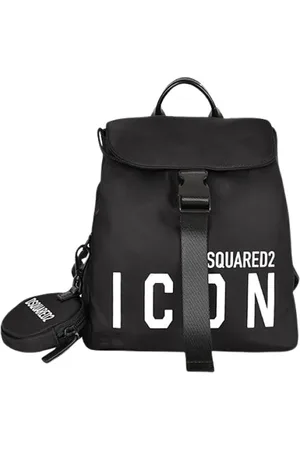 Dsquared2 Torebki, Mężczyzna, Czarny, ONE SIZE, Skóra, Plecak z skórzanym uchwytem i odpinaną boczną klamrą