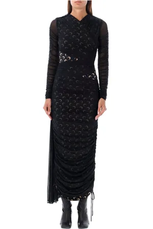 Marine Serre Sukienki, Kobieta, Czarny, M, Czarna Sukienka Midi z Drapowaniem Aw 24