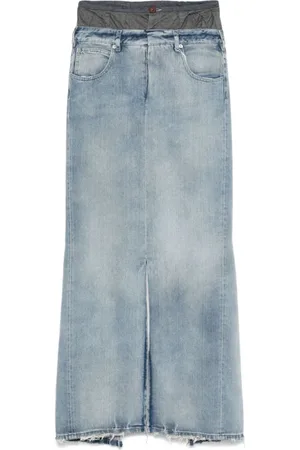Maison Margiela Spódnice, Kobieta, Niebieski, S, Denim, Dżinsowa Spódnica z Rozcięciem w Niebieskim