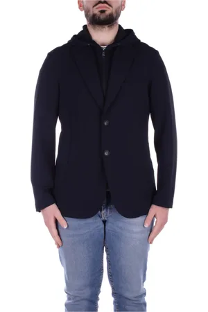 Emporio Armani Kurtki, Mężczyzna, Niebieski, M, Poliester, Niebieska kurtka z kapturem, zamek błyskawiczny, guziki, kieszenie