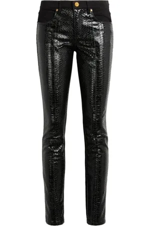 Roberto Cavalli Jeansy, Kobieta, Czarny, 2XS, Bawełna, Jeansyy Skinny z efektem skóry pytona i widocznymi szwami