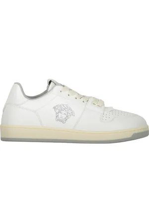 VERSACE Buty, Mężczyzna, Biały, 44 EU, Skórzane Sneakersy z Detalem Logo