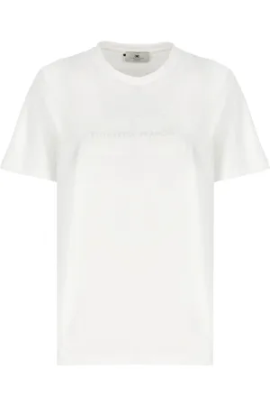 Elisabetta Franchi Koszulki, Kobieta, Biały, L, Bawełna, Koszulka T-shirt z dżerseju z haftowanym logo i dżetami