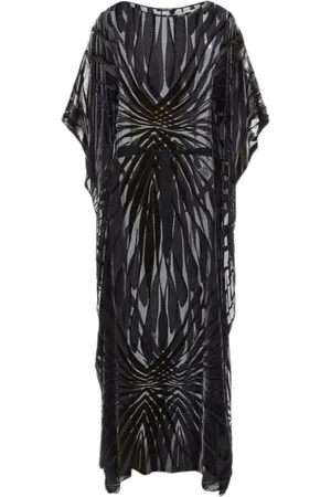 Roberto Cavalli Sukienki, Kobieta, Czarny, L, Złoty Ray Aksamitny Kaftan Sukienka