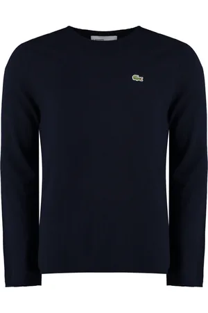 Comme des Garçons Swetry, Mężczyzna, Niebieski, L, Wełna, Wełniany Sweter z Naszywką Logo