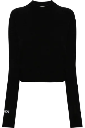 Sportmax Swetry, Kobieta, Czarny, M, Wełna, Czarny sweter z dzianiny z logo