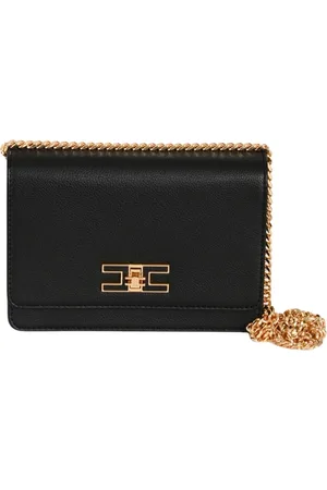 Elisabetta Franchi Torebki, Kobieta, Czarny, ONE SIZE, Poliester, Mała torebka na ramię z plakietką z logo