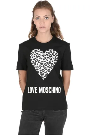 Moschino Koszulki, Kobieta, Czarny, L, Bawełna, Koszulka Leopard Heart