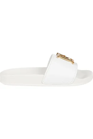 Dsquared2 Buty, Kobieta, Biały, 37 EU, Skóra, Bianco/Oro Vintage Klapki Slide