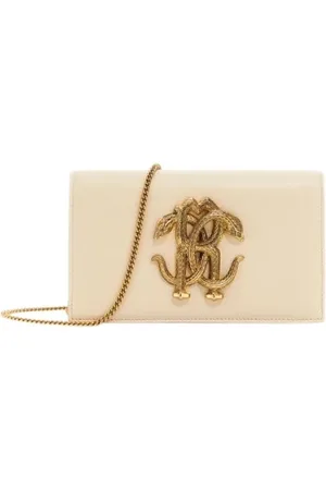 Roberto Cavalli Torebki, Kobieta, Beżowy, ONE SIZE, Bawełna, Monogram Mirror Snake Shoulder Bag