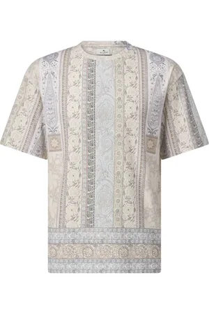 Etro Koszulki, Mężczyzna, Beżowy, XL, Bawełna, Bawełniany T-shirt we wzór paisley