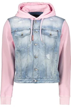 Dsquared2 Kurtki, Mężczyzna, Niebieski, M, Bawełna, Kurtka jeansowa z rękawami i kapturem z dżerseju