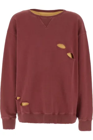 Maison Margiela Bluzy, Mężczyzna, Czerwony, S, Bawełna, Bawełniana bluza dresowa z efektem postarzenia i warstwowym designem