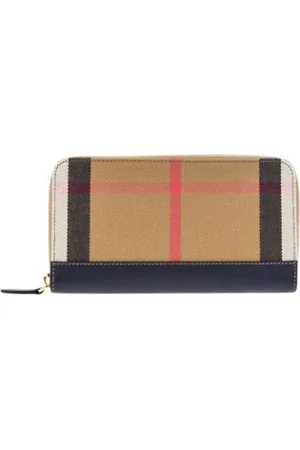 Burberry Akcesoria, unisex, Wielobarwność, ONE SIZE, Skóra, Portfel Zapinany na Zamek z Czarno-Białej Skóry w Kratkę