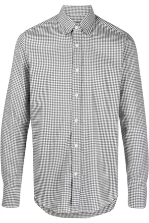 CANALI Koszule, Mężczyzna, Szary, L, Bawełna, Koszula w kratę gingham