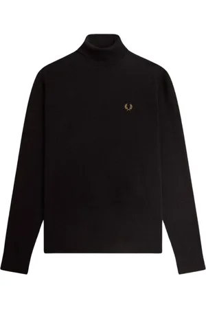 Fred Perry Swetry, Mężczyzna, Czarny, S, Bawełna, Golf z wysokim kołnierzem