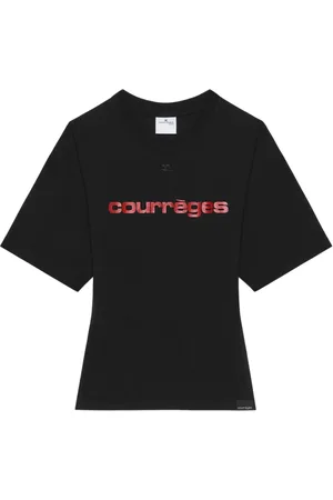 Courrèges Koszulki, Kobieta, Czarny, M, T-shirt z okrągłym dekoltem i naszywką z logo