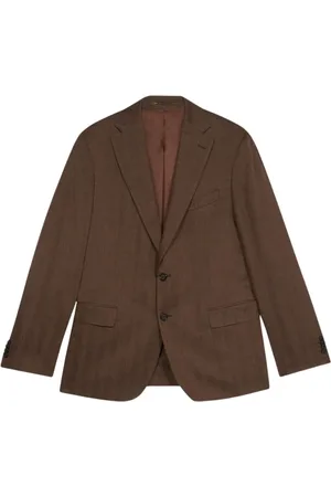 Brooks Brothers Kurtki, Mężczyzna, brązowy, M, Wełna, Brązowa marynarka z wełny dziewiczej i lnu