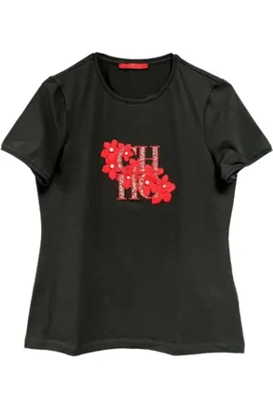 Carolina Herrera Koszulki, Kobieta, Czarny, S, Bawełna, Dopasowany T-shirt ze Streczowej Bawełny
