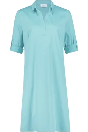 Vera Mont Sukienki, Kobieta, Niebieski, 2XL, Elegancka Sukienka Koszulowa z Kieszeniami