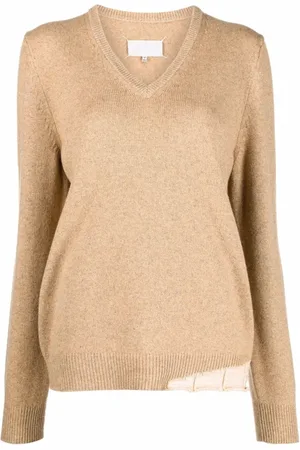 Maison Margiela Swetry, Kobieta, Beżowy, S, Kaszmir, Beżowy sweter z moheru, kaszmiru i jedwabiu